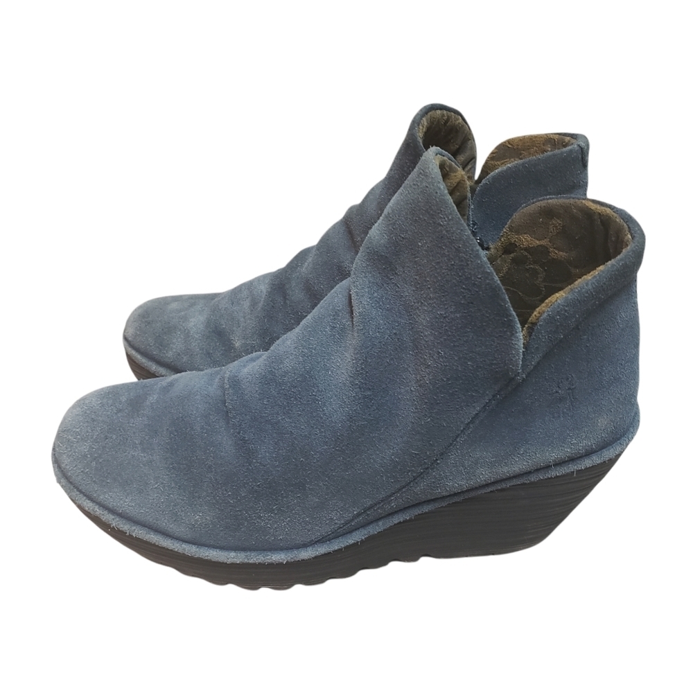Fly London Blue Suede High Heel Boots Size 8